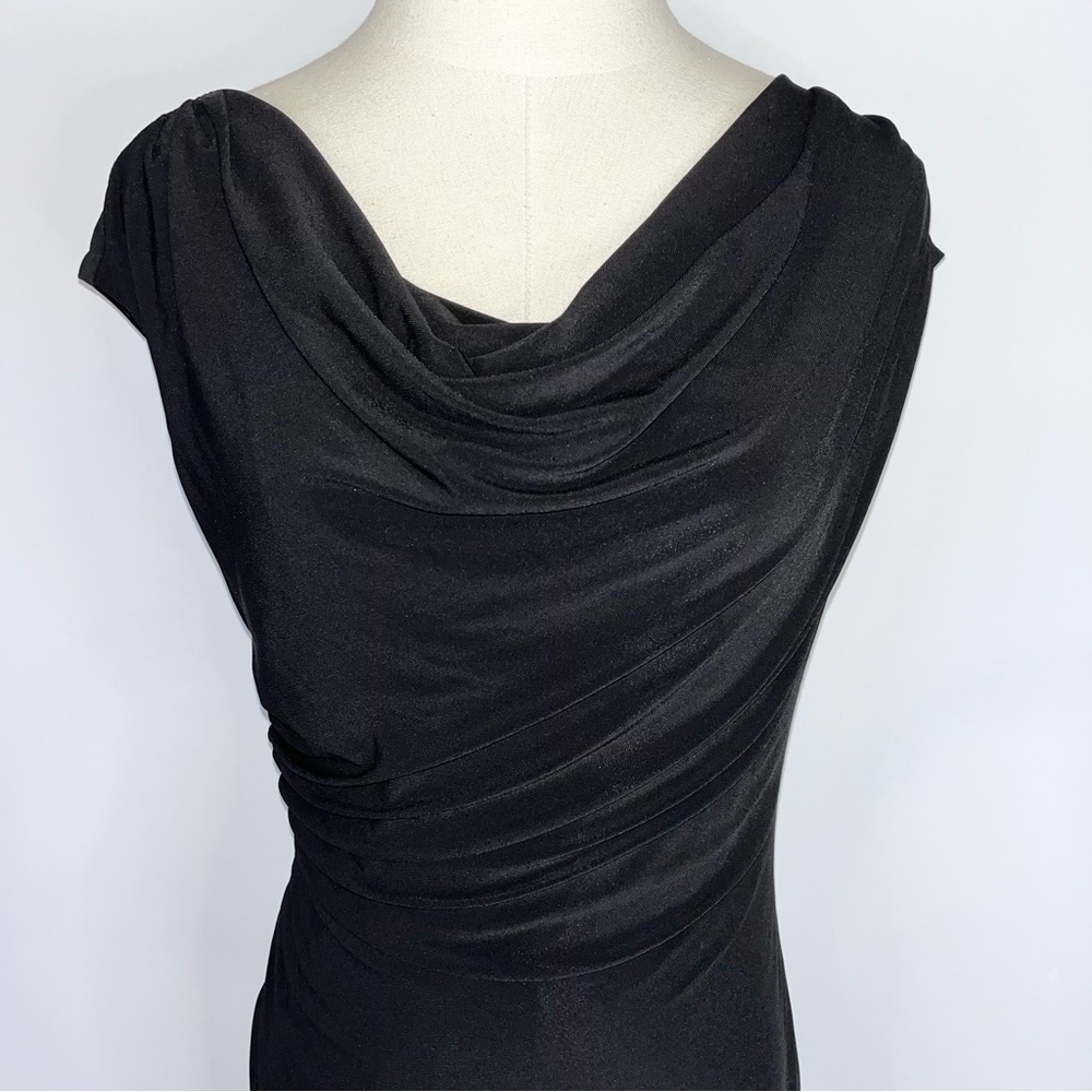 RONNI NICOLE Solid Black Cowl Neck Sheath Dress 6 LBD - Picture 2 of 11